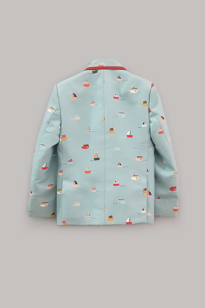 Powder Blue Printed Blazer For Boys by LITTLE BRATS at Pernia's Pop Up Shop
