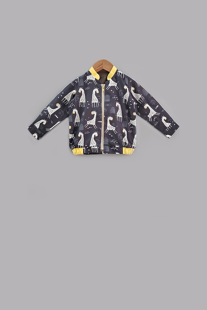 Grey Printed Bomber Jacket For Boys Design by LITTLE BRATS at Pernia's