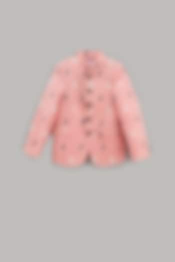 Peach Printed Bandhgala Jacket For Boys by LITTLE BRATS at Pernia's Pop Up Shop