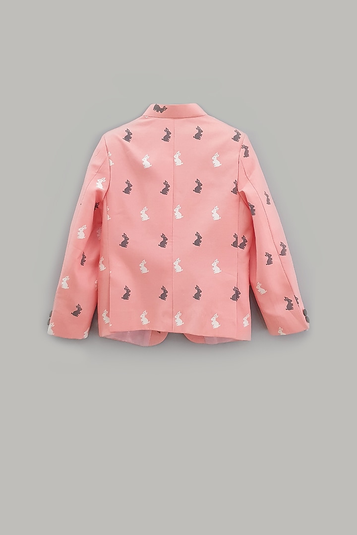 Peach Printed Bandhgala Jacket For Boys by LITTLE BRATS at Pernia's Pop Up Shop