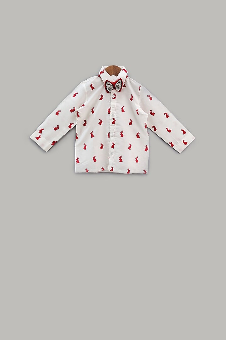 White Printed Shirt For Boys by LITTLE BRATS