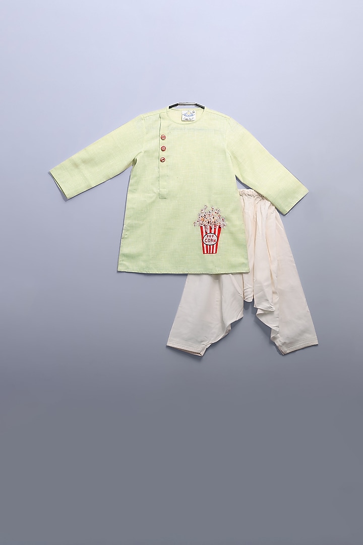 Pista Green Embroidered Kurta Set For Boys by LITTLE BRATS