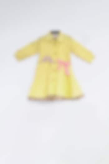 Yellow Embroidered & Printed Dress For Girls by LITTLE BRATS