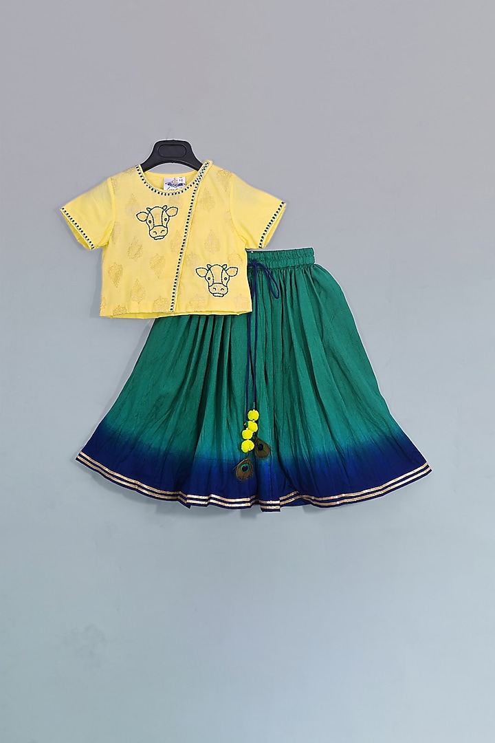 Yellow Embroidered Lehenga Set For Girls by LITTLE BRATS