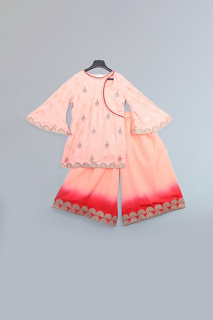 Pink Embroidered & Printed Kurta Set For Girls by LITTLE BRATS