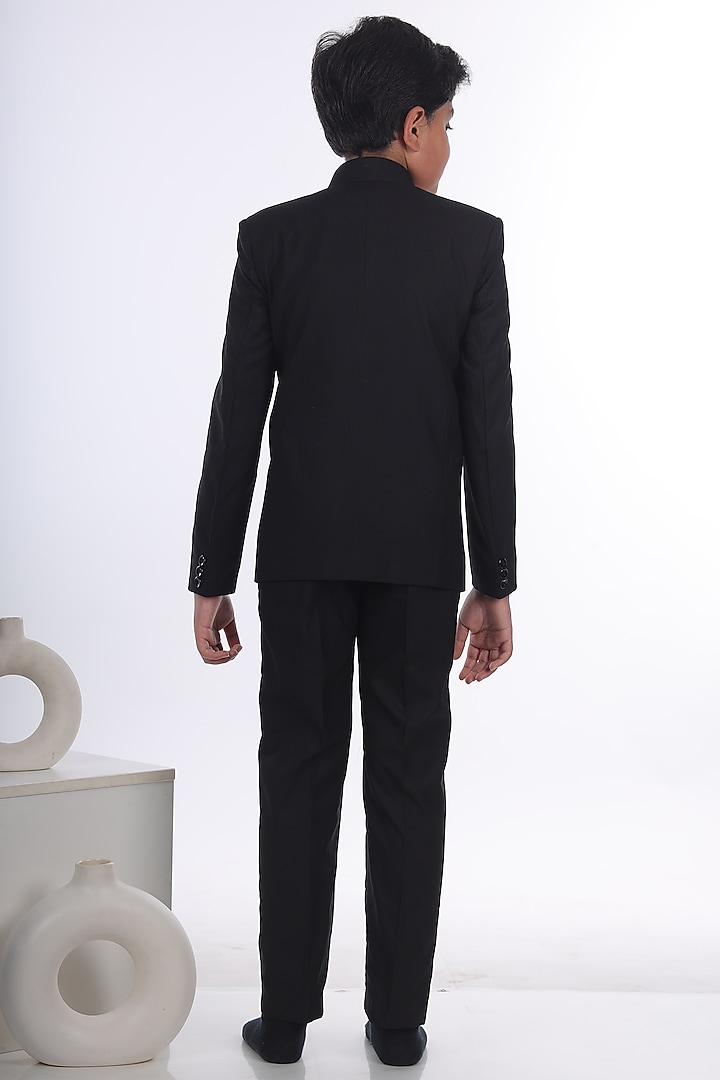 Black Viscose Blend Hand Embroidered Coat Set For Boys by LITTLE BRATS at Pernia's Pop Up Shop