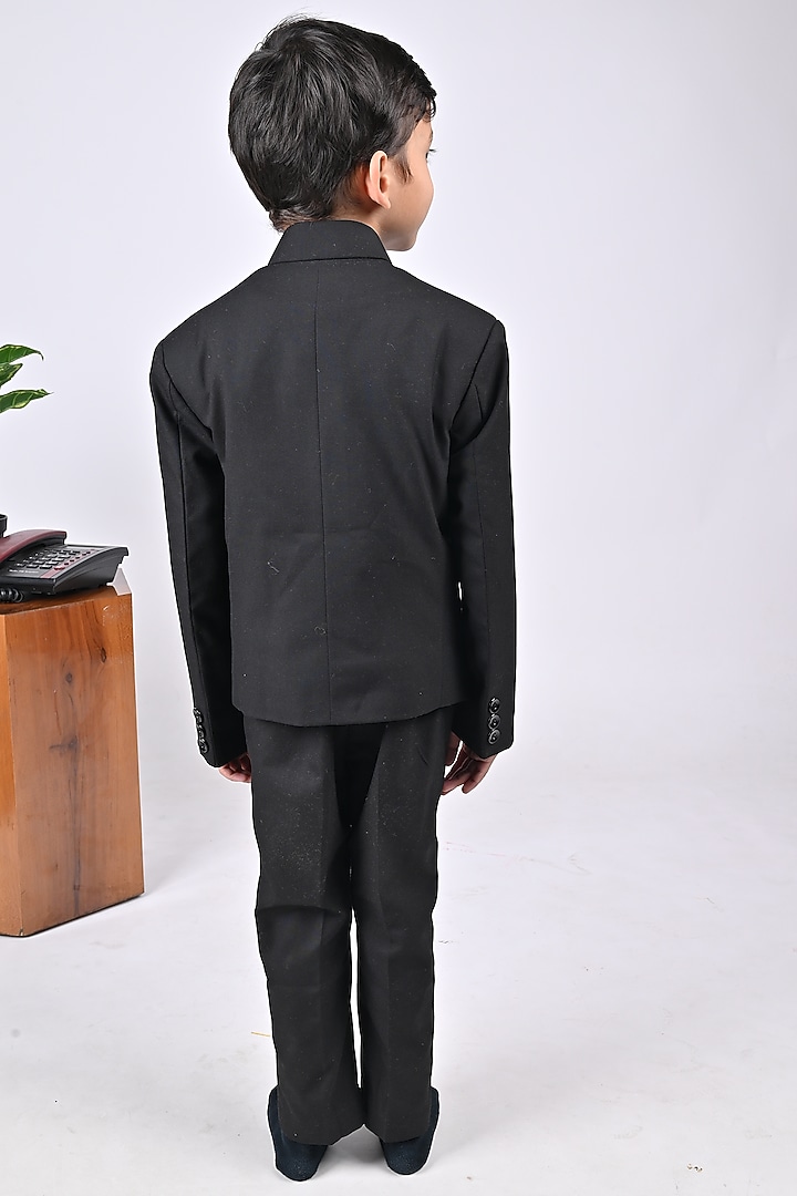 Black Viscose Blend Hand Embroidered Coat Set For Boys by LITTLE BRATS at Pernia's Pop Up Shop