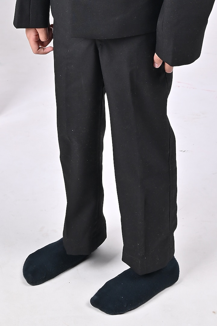 Black Viscose Blend Hand Embroidered Coat Set For Boys by LITTLE BRATS at Pernia's Pop Up Shop