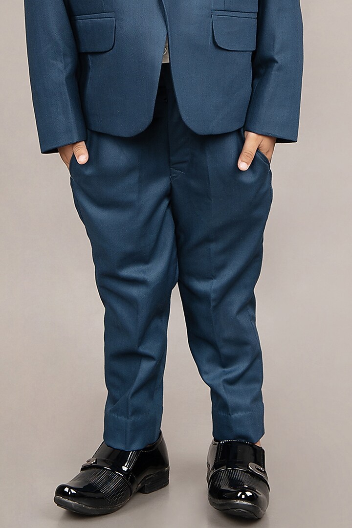 Prussian Blue Cotton Blend Embroidered Tuxedo Set For Boys by LITTLE BRATS at Pernia's Pop Up Shop
