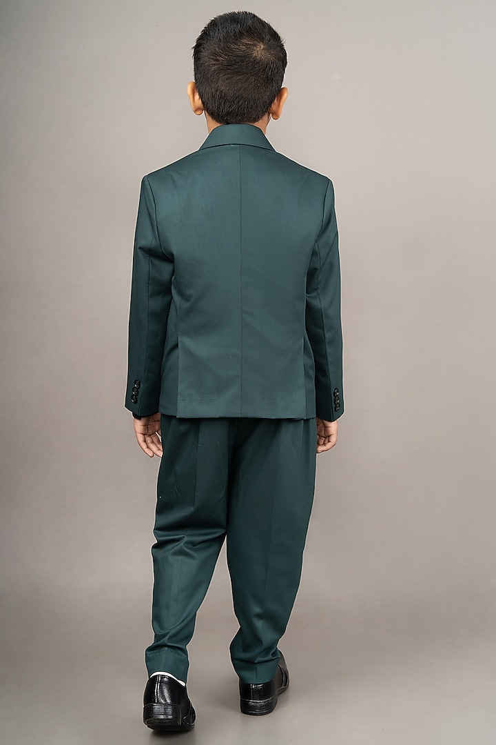 Pine Green Cotton Blend Embroidered Suit Set For Boys by LITTLE BRATS at Pernia's Pop Up Shop
