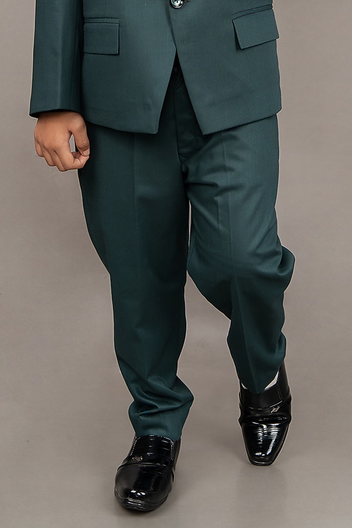 Pine Green Cotton Blend Embroidered Suit Set For Boys by LITTLE BRATS at Pernia's Pop Up Shop