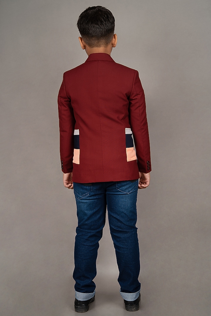 Maroon Viscose Blend Striped Blazer For Boys by LITTLE BRATS at Pernia's Pop Up Shop