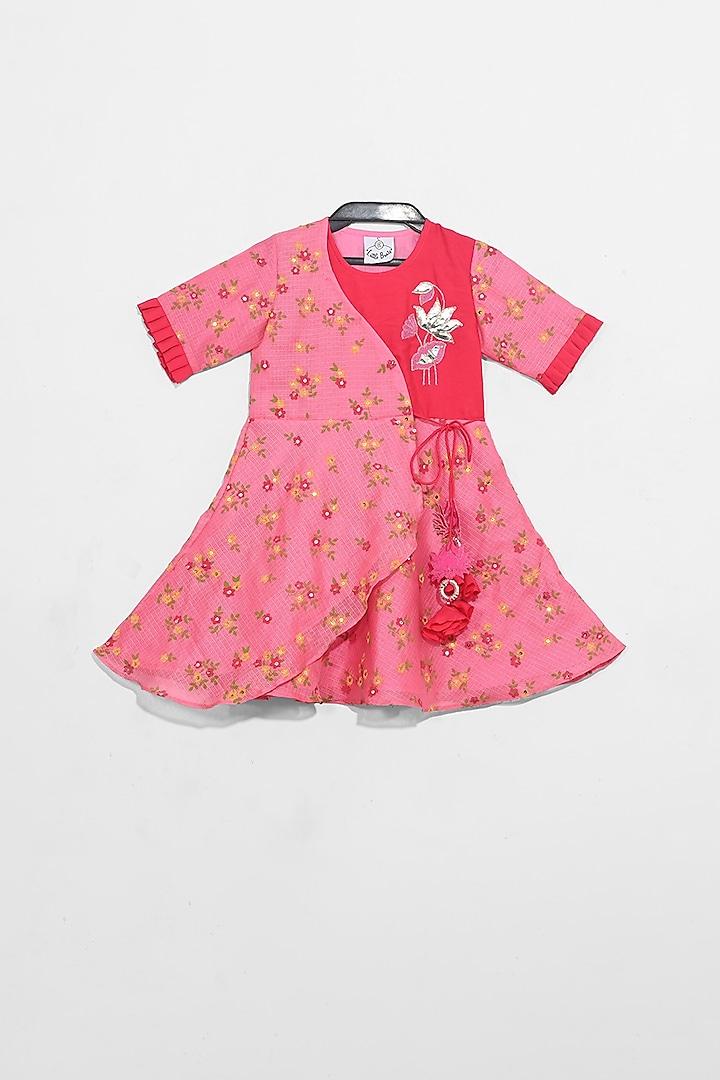 Pink Embroidered & Printed Dress For Girls by LITTLE BRATS at Pernia's Pop Up Shop