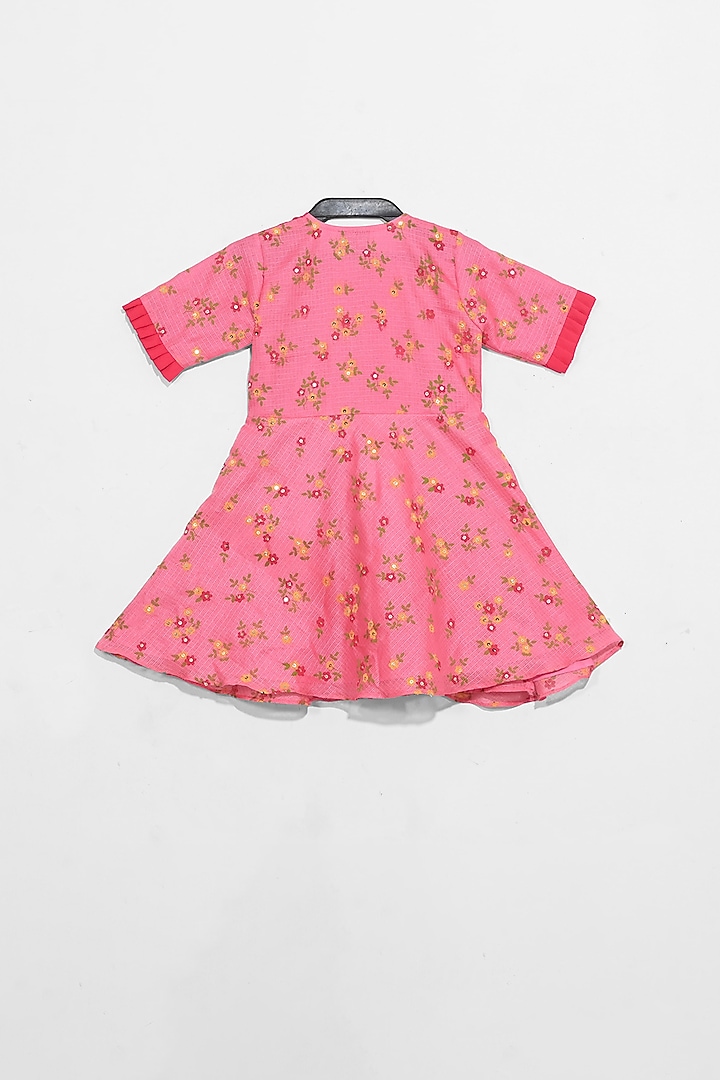 Pink Embroidered & Printed Dress For Girls by LITTLE BRATS at Pernia's Pop Up Shop