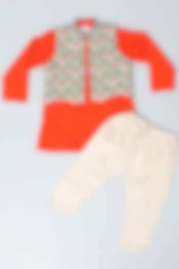 Multi-Colored Embroidered Jacket With Kurta Set by LITTLE BRATS
