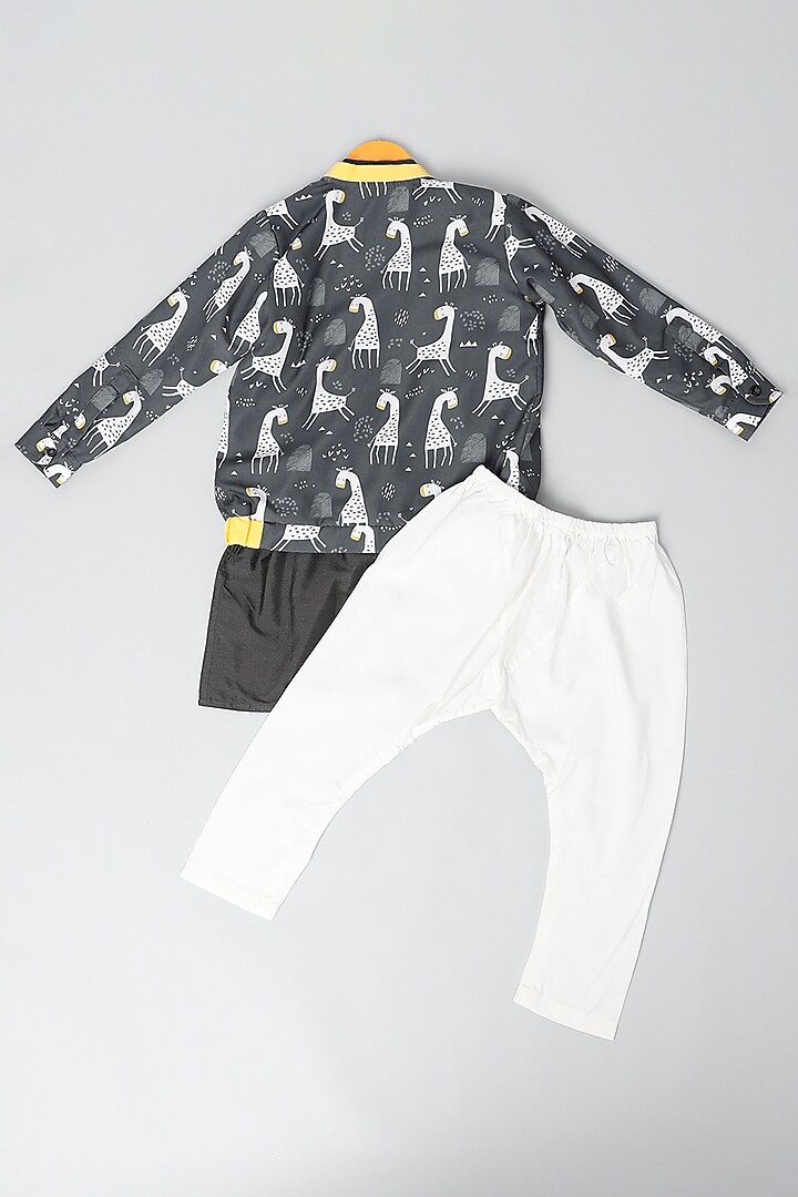 Black Digital Printed Bomber Jacket Set For Boys by LITTLE BRATS at Pernia's Pop Up Shop