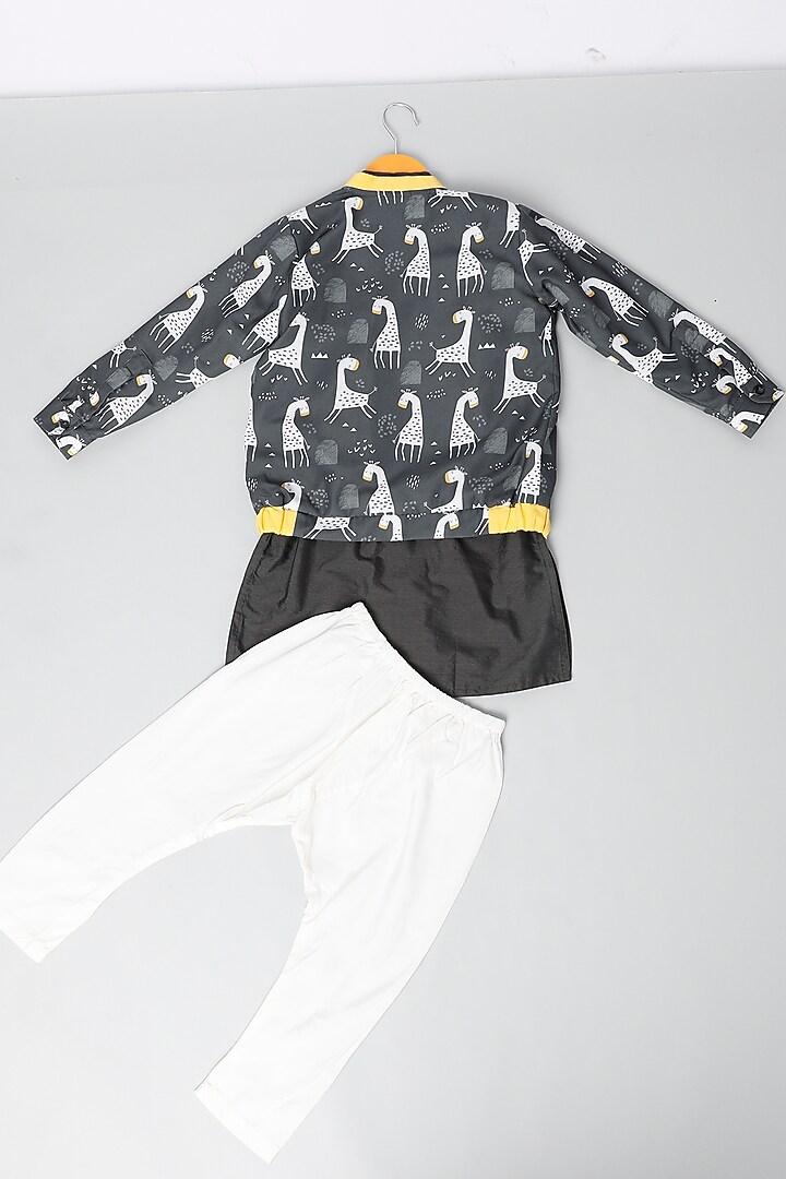 Black Digital Printed Bomber Jacket Set For Boys by LITTLE BRATS at Pernia's Pop Up Shop