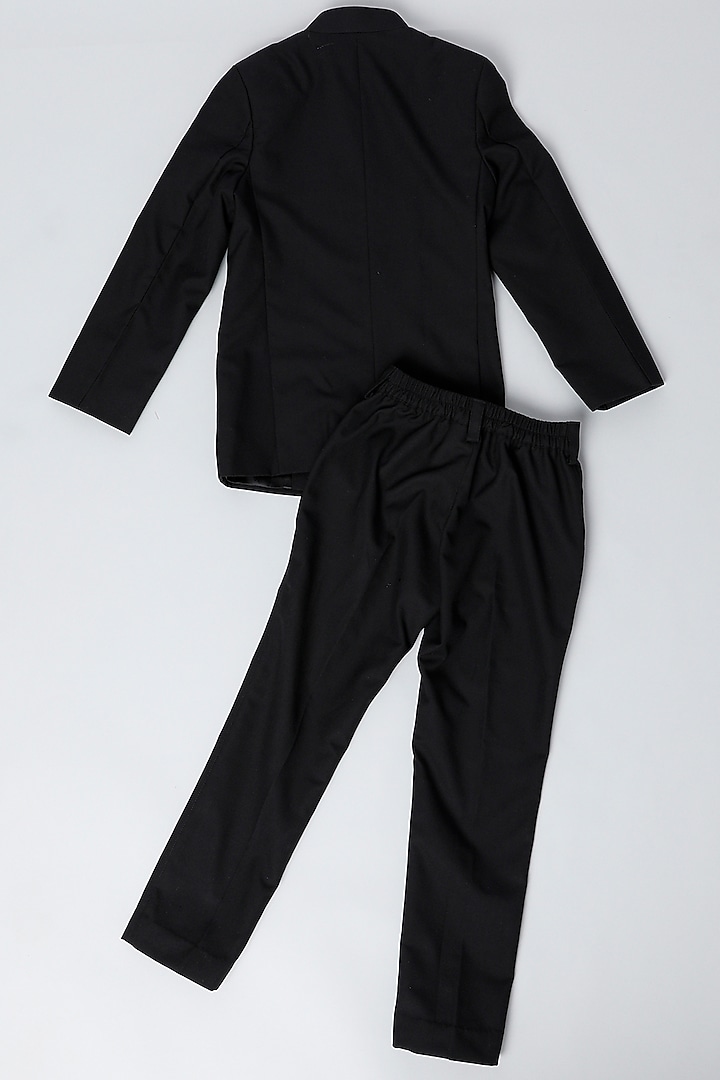 Black Embroidered Bandhgala Set For Boys by LITTLE BRATS at Pernia's Pop Up Shop