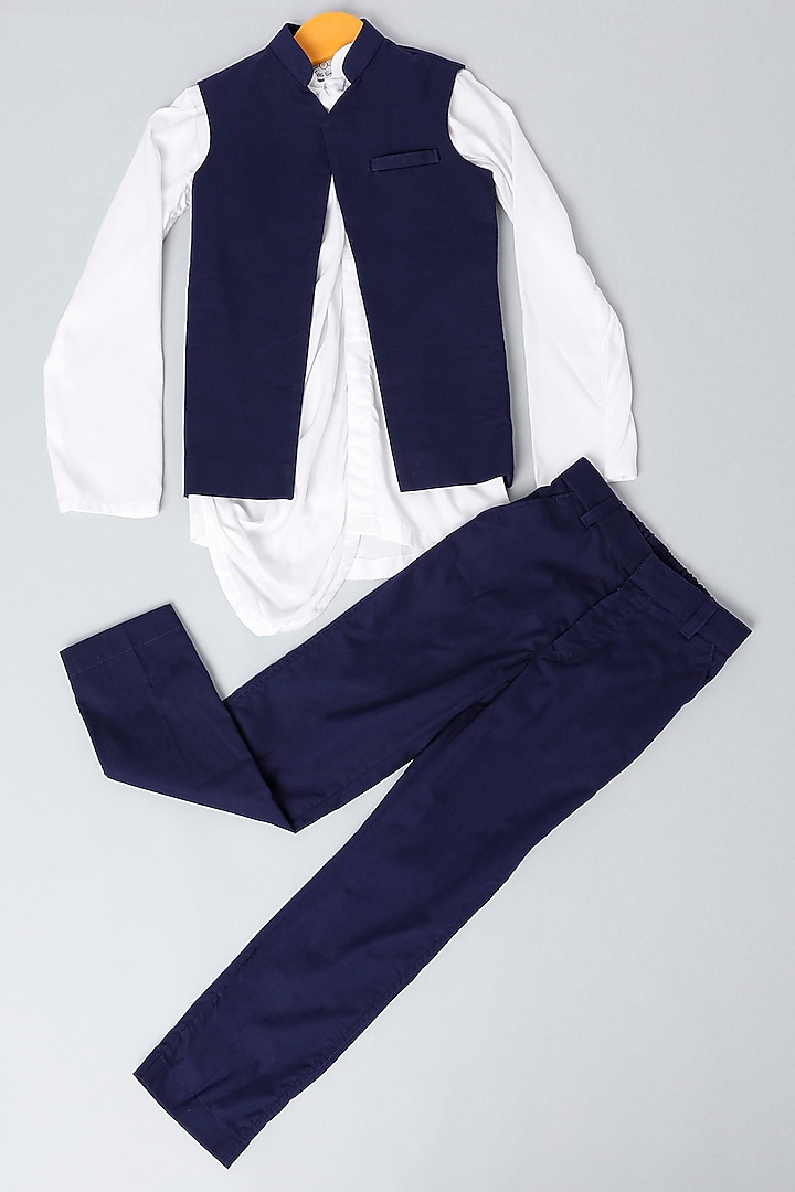 Blue Cotton Jacket Set For Boys by LITTLE BRATS at Pernia's Pop Up Shop