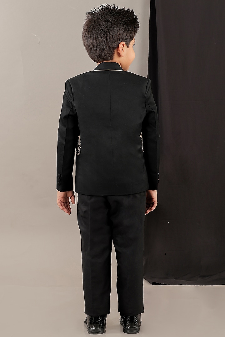 Black Viscose Blend Embroidered Blazer Set For Boys by LITTLE BRATS at Pernia's Pop Up Shop
