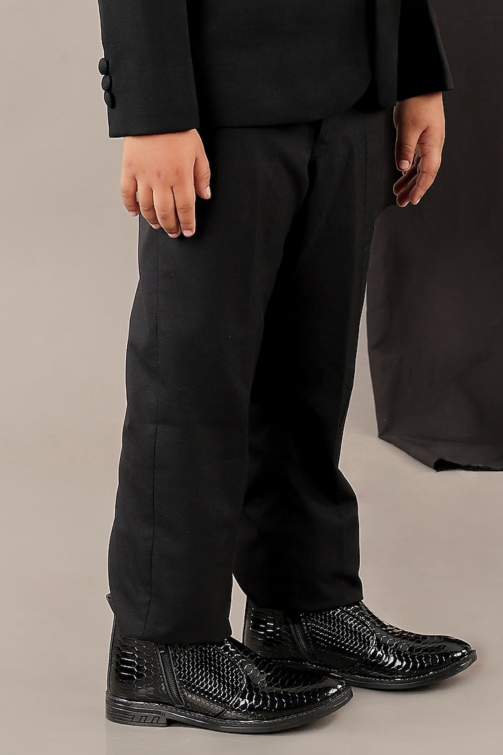 Black Viscose Blend Embroidered Blazer Set For Boys by LITTLE BRATS at Pernia's Pop Up Shop
