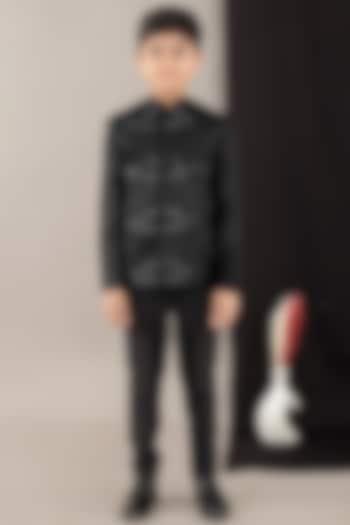 Black Viscose Blend Embroidered Coat Set For Boys by LITTLE BRATS at Pernia's Pop Up Shop