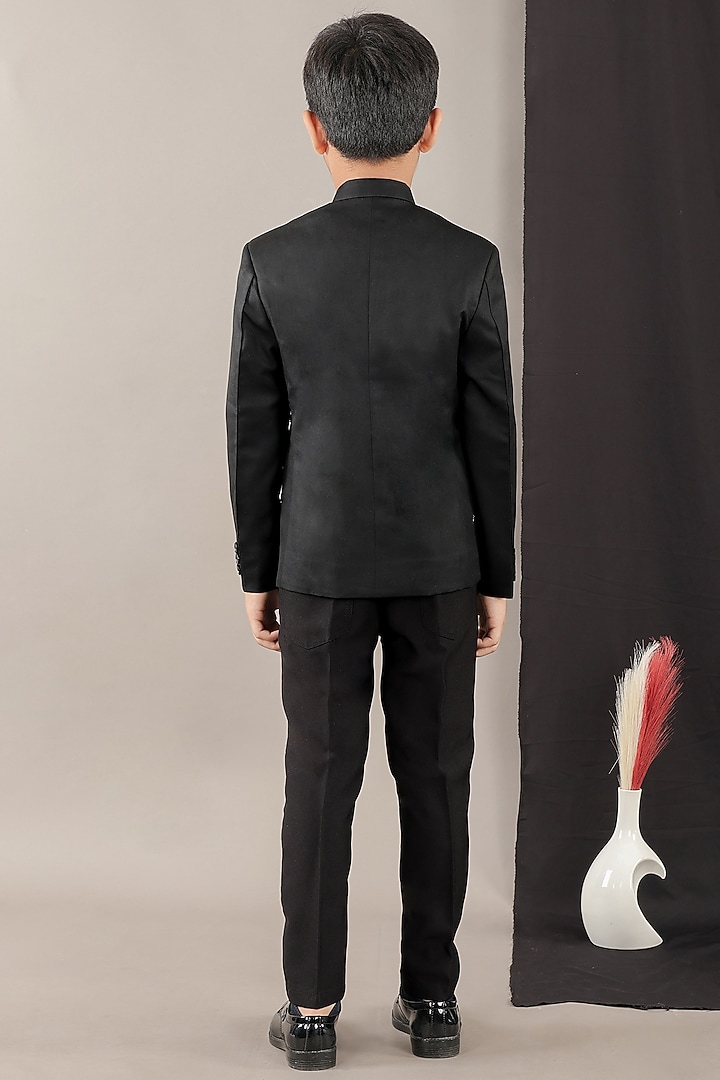 Black Viscose Blend Embroidered Coat Set For Boys by LITTLE BRATS at Pernia's Pop Up Shop