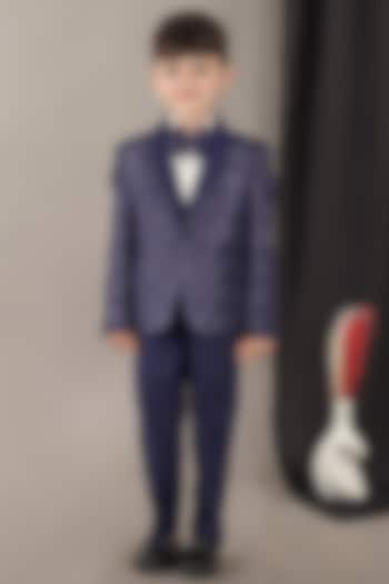 Navy Blue Viscose Blend Embroidered Tuxedo Set by LITTLE BRATS at Pernia's Pop Up Shop