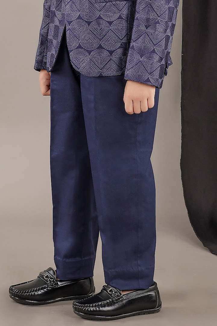 Navy Blue Viscose Blend Embroidered Tuxedo Set by LITTLE BRATS at Pernia's Pop Up Shop