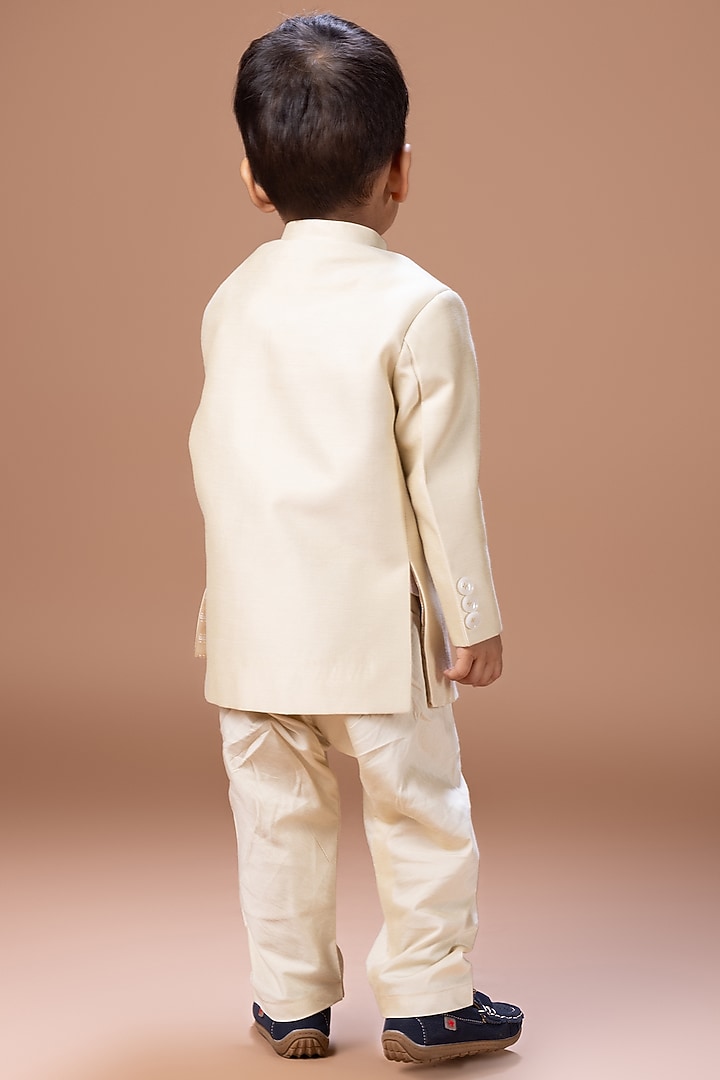 Beige Cotton Silk Thread Hand Embroidered Sherwani Set For Boys by LITTLE BRATS at Pernia's Pop Up Shop