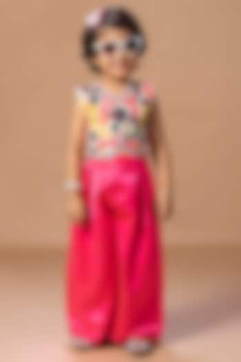 Bright Pink Cotton Silk Palazzo Set For Girls by LITTLE BRATS at Pernia's Pop Up Shop