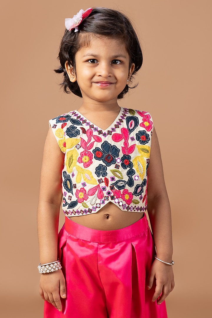 Bright Pink Cotton Silk Palazzo Set For Girls by LITTLE BRATS at Pernia's Pop Up Shop