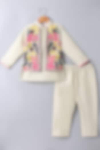 Multi-Colored Cotton Silk Floral Embroidered Jacket Set For Boys by LITTLE BRATS at Pernia's Pop Up Shop