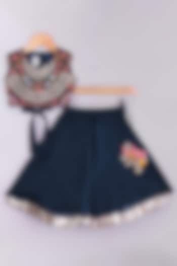 Dark Blue Cotton Silk Gharara Set For Girls by LITTLE BRATS at Pernia's Pop Up Shop
