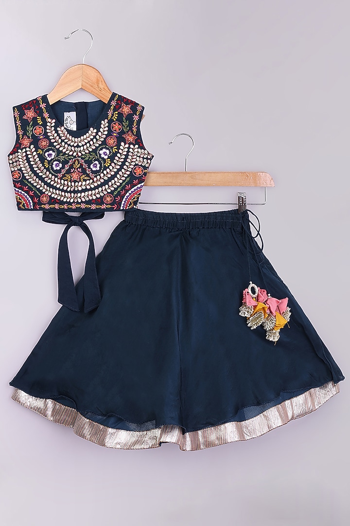 Dark Blue Cotton Silk Gharara Set For Girls by LITTLE BRATS at Pernia's Pop Up Shop