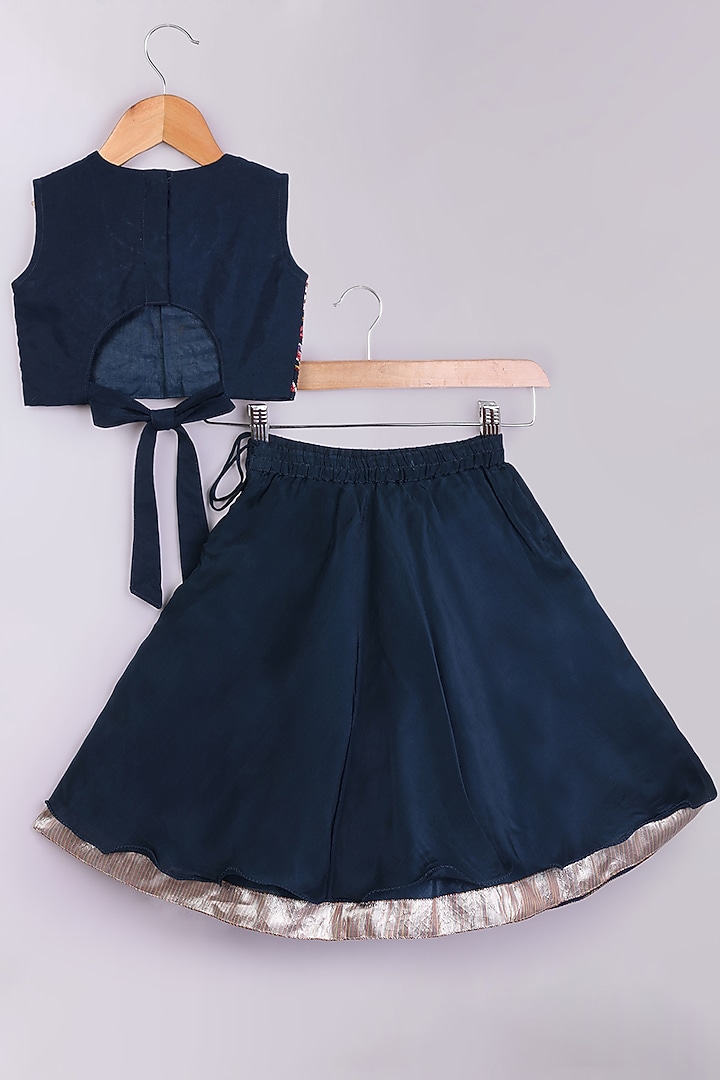 Dark Blue Cotton Silk Gharara Set For Girls by LITTLE BRATS at Pernia's Pop Up Shop