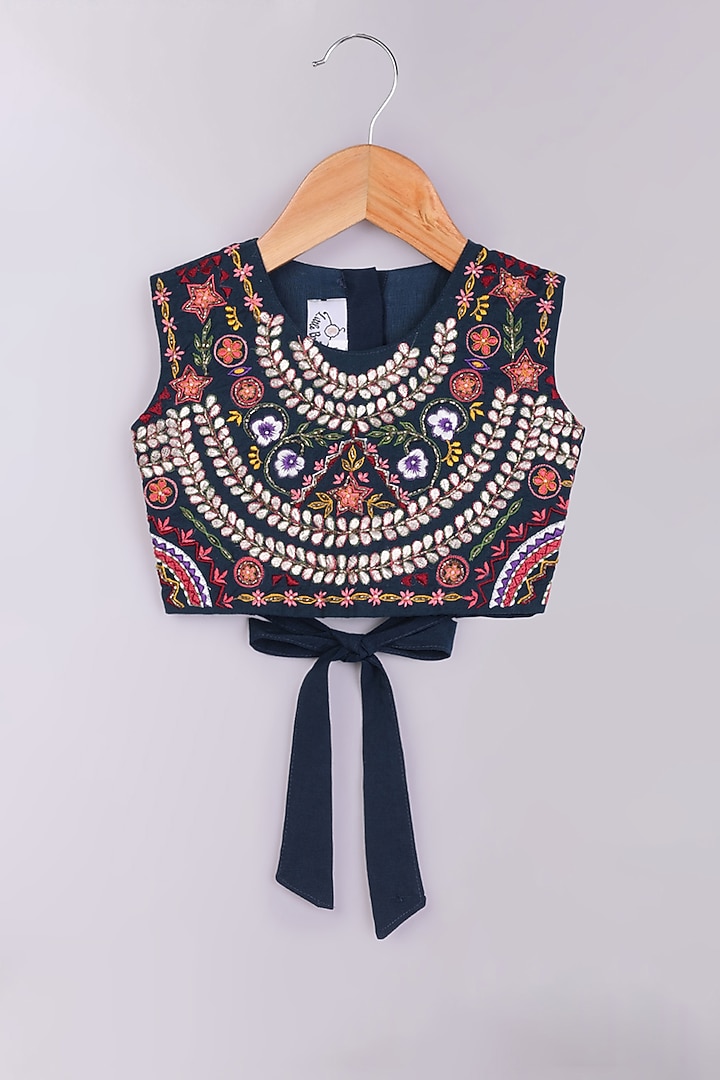 Dark Blue Cotton Silk Gharara Set For Girls by LITTLE BRATS at Pernia's Pop Up Shop