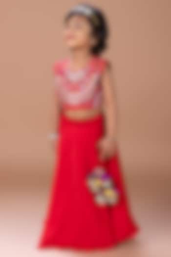 Dark Red Cotton Silk Gharara Set For Girls by LITTLE BRATS at Pernia's Pop Up Shop