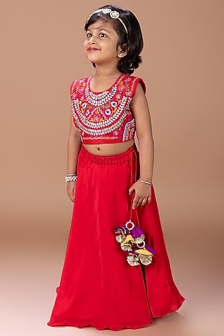 Dark Red Cotton Silk Gharara Set For Girls by LITTLE BRATS