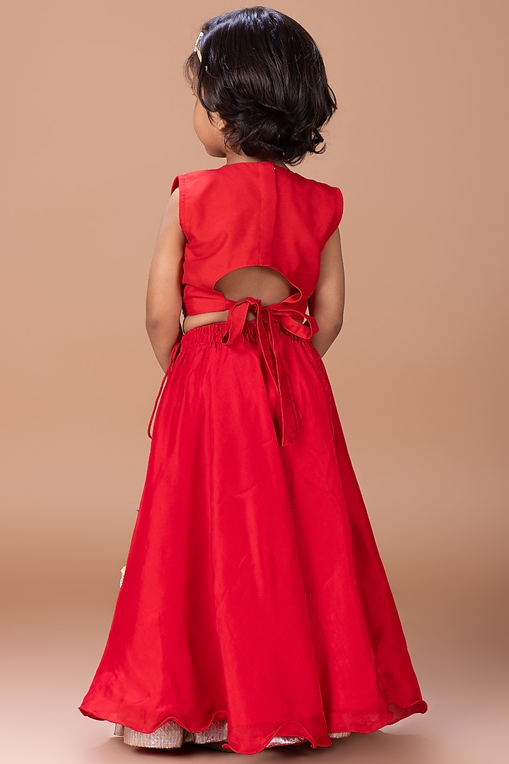 Dark Red Cotton Silk Gharara Set For Girls by LITTLE BRATS at Pernia's Pop Up Shop