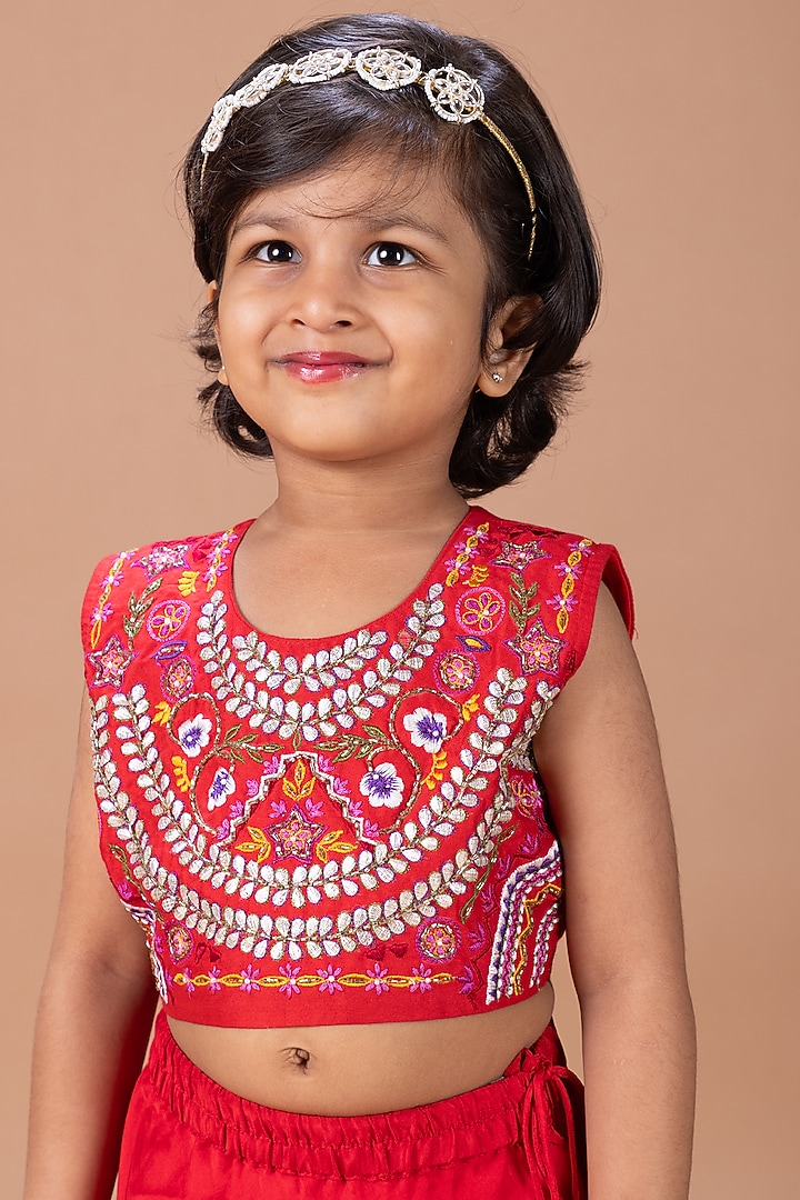 Dark Red Cotton Silk Gharara Set For Girls by LITTLE BRATS at Pernia's Pop Up Shop
