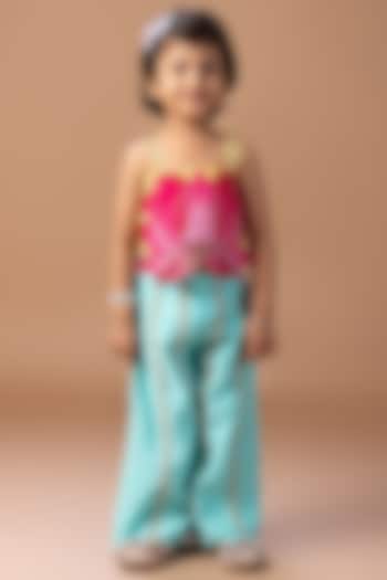 Aqua Green Cotton Silk Palazzo Set For Girls by LITTLE BRATS at Pernia's Pop Up Shop