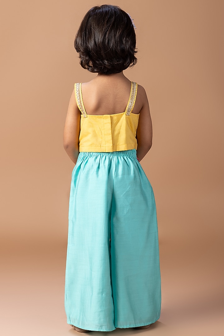 Aqua Green Cotton Silk Palazzo Set For Girls by LITTLE BRATS at Pernia's Pop Up Shop