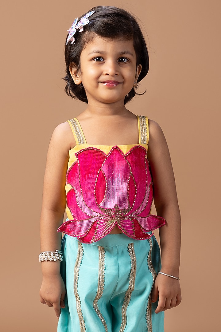 Aqua Green Cotton Silk Palazzo Set For Girls by LITTLE BRATS at Pernia's Pop Up Shop