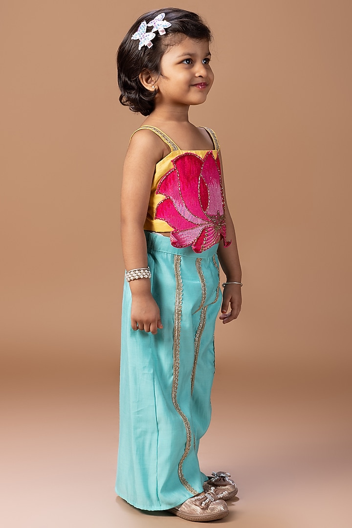 Aqua Green Cotton Silk Palazzo Set For Girls by LITTLE BRATS at Pernia's Pop Up Shop