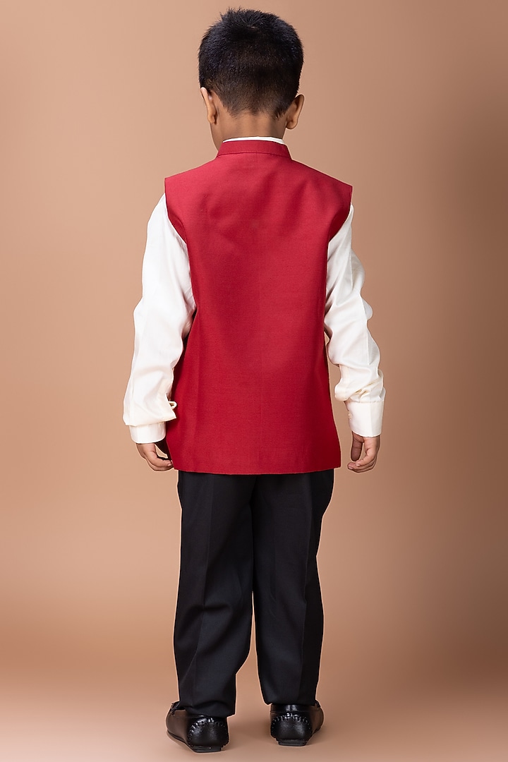 Maroon Cotton Blend Sequin Embroidered Nehru Jacket For Boys by LITTLE BRATS at Pernia's Pop Up Shop