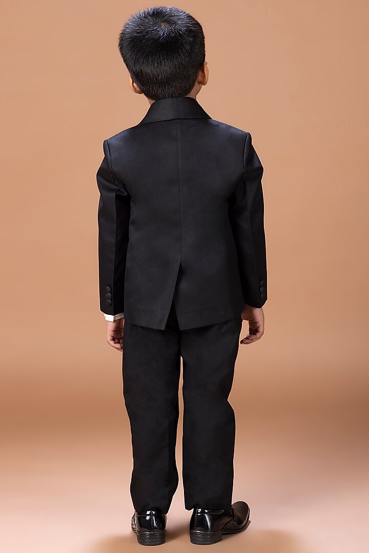 Black Cotton Blend Hand Embroidered Tuxedo Set For Boys by LITTLE BRATS at Pernia's Pop Up Shop