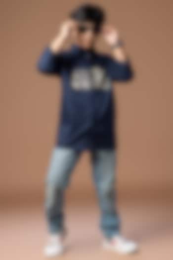 Navy Blue Cotton Blend Shirt For Boys by LITTLE BRATS at Pernia's Pop Up Shop