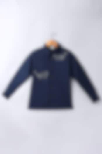 Navy Blue Cotton Blend Embroidered Shirt For Boys by LITTLE BRATS at Pernia's Pop Up Shop