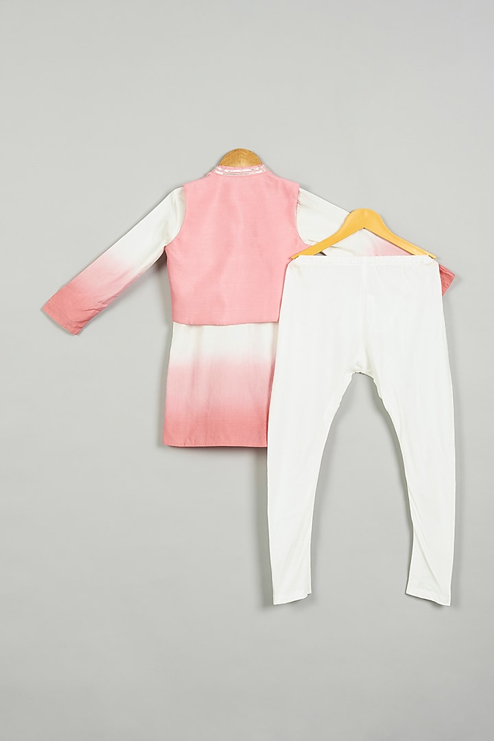 Pink Shaded Kurta Set With Nehru Jacket For Boys by LITTLE BRATS at Pernia's Pop Up Shop
